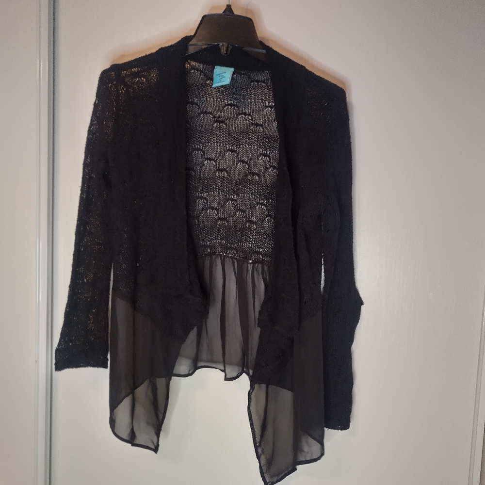 H.I.P. HAPPENING IN THE PRESENT Vintage Black Sheer Cardigan Sweater S - Picture 1 of 4